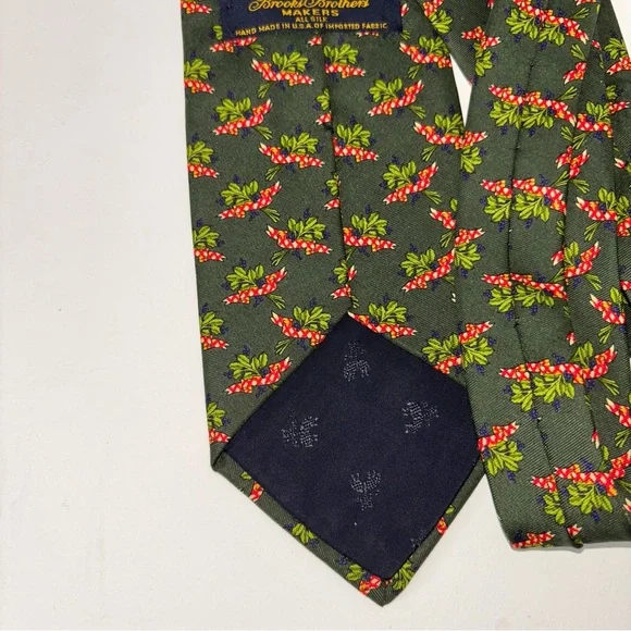 Vintage Brooks Brothers Silk Men's Tie Floral Green Blue Flowers Red Ribbon USA - Picture 4 of 9
